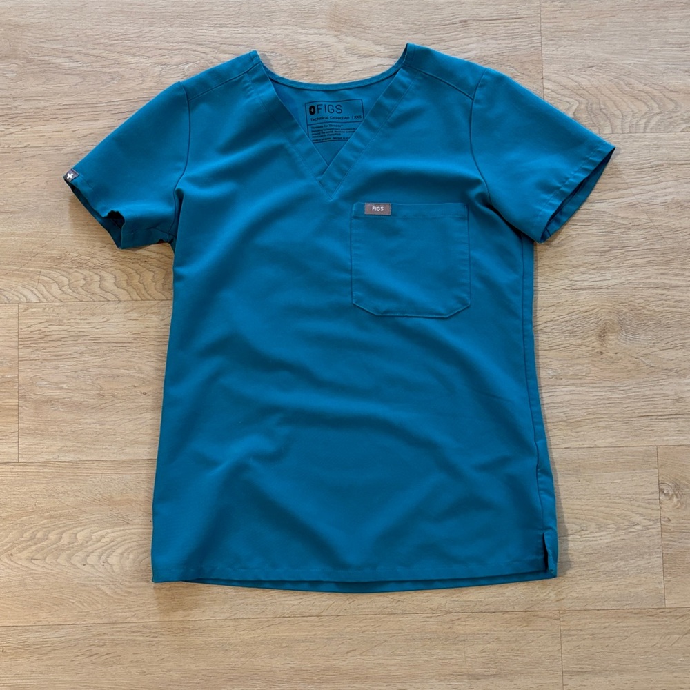 Figs Teal V-Neck Scrub Top